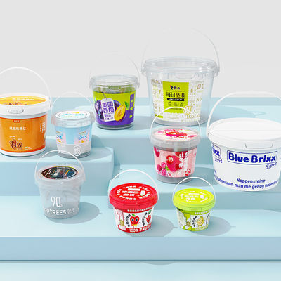 kopen Ronde 750 ml PP-plastic voedselkwaliteit aangepaste IML-container voor dranken chocolade spreads en sauzen online vervaardiging