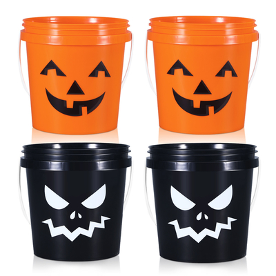 kopen Ronde op maat gemaakte voedselkwaliteit plastic container met deksels en handvat voor Halloween snoep online vervaardiging