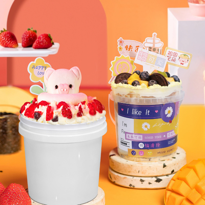 kopen 1L Plastic Cream Bucket met halfcirkelvormig doorzichtig deksel en aangepast logo print online vervaardiging