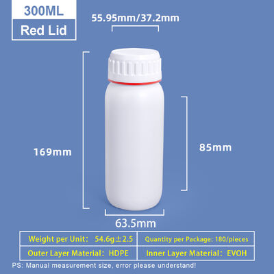 kopen Aangepaste 300ml Witte Plastic Coex Fles met Rode Groene Gekleurde Ring Rond Dop online vervaardiging