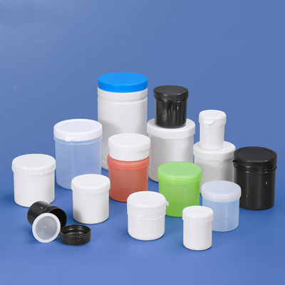 Poederverpakking HDPE pot met brede mond en verzegelde schroefhals in zwart/wit/transculent
