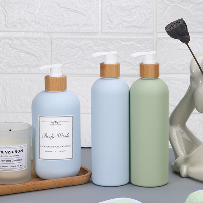 Shampoo fles met bamboe deksel HDPE plastic type zacht aanraken lege body lotion container
