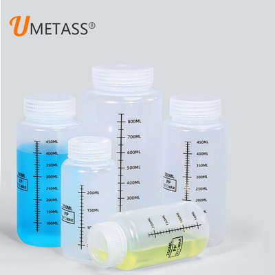 Voedingsmiddelen PP plastic fles met schaal lijn breed hals vloeistofcontainer voor chemische