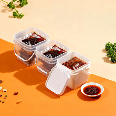 Premium doorzichtige vierkante plastic emmer voor sausverpakking, emmer voor kruidencontainer