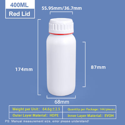 Aangepaste 400ml Witte Plastic Coex Fles met Rode Groene Gekleurde Ring Rond Dop